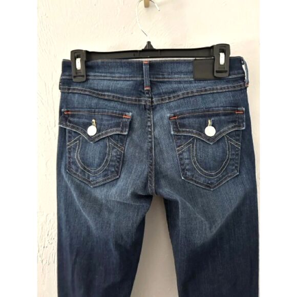 True Religion Cora Straight Leg Jeans, Midrise, Dark Blue Denim Jeans SZ 24,$99+ - Picture 1 of 5
